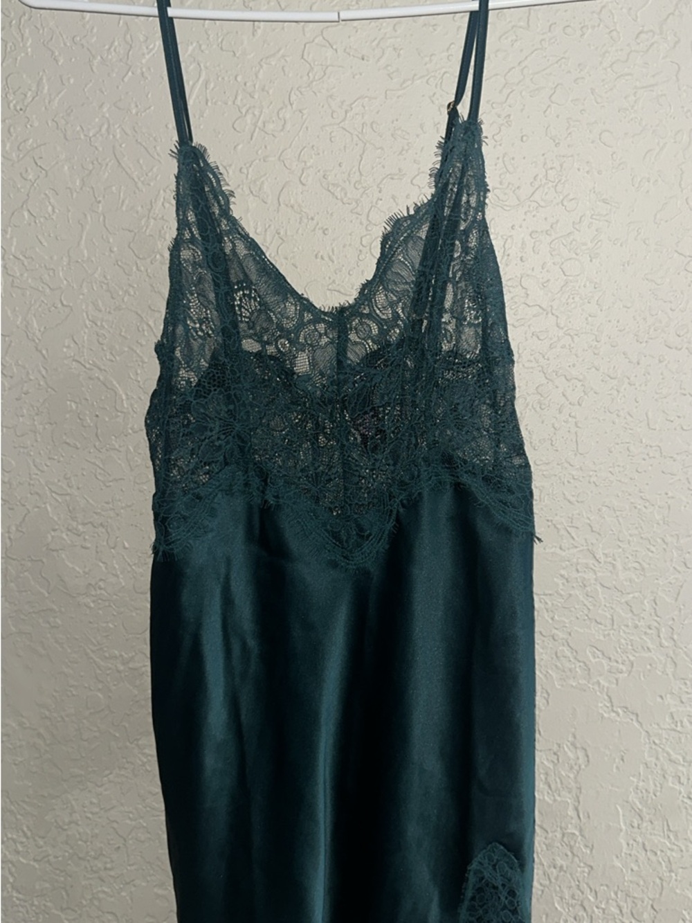 Victoria's Secret Lace-Trim Satin Slip Dress in Deep Teal
